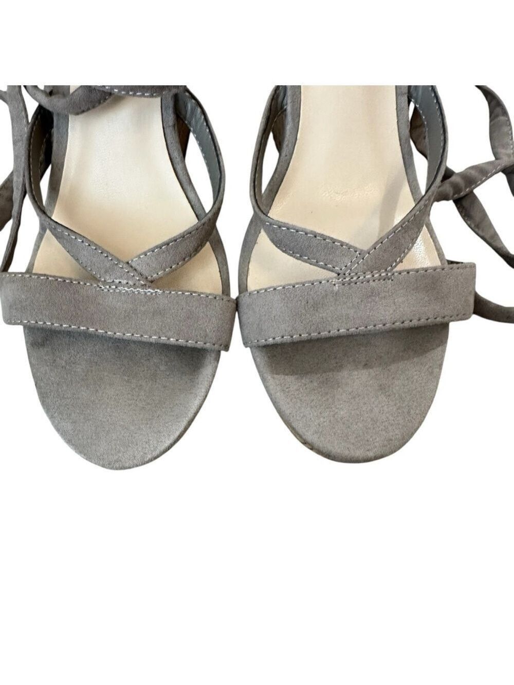 GUESS Treacy Gray Lace-Up Faux Suede Wedge Sandals Women’s Size 6.5 –4 Inch Heel - Picture 4 of 7